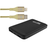 Promate UniLink-LTC USB Type-C OTG Cable With Lightning Connector - Gold + Promate VolTag-10 10000 MAh Compact Portable Charger Power Bank With Dual USB Port, Black 