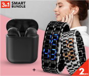 AKM AKM016 Designer 2PCS LED Watch - Black & Silver + InPods 12 Twin Bluetooth Headset - Black 