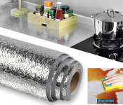 High Temperature 3 Meter Resistant Stove Tile Cabinet Wall Stickers Aluminum Foil Tin Foil Solid Square Pattern - Silver 