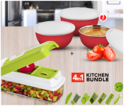 3 Sets OE-1746 Serving Nesting Stainless Steel Salad Mixing Bowl With Lids – Red + Nicer Dicer Multi-Function Vegetable And Fruit Peeler