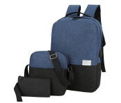Simple Design Set of 3 Pieces Light Weight Oxford Polyester Fabric Laptop Bag - Black and Blue