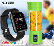 Portable Rechargeable Juice Blender With USB Charging + D13 Smart Watch With Heart Rate Monitor - Black 