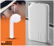 Wireless Bluetooth Mini Single Earphone With Mic HBQI7 White + HONOR 10000mAh QuickCharge Power Bank - White 
