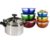 DLC PC103 Pressure Cooker 3L - Silver + 5 Sets Colourful Serving Nesting Stainless Steel Salad Mixing Bowl With Cover