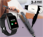 Krawn Hair Straightner KR-41011 + Krawn Hair Dryer KW-41008 + D13 Smart Watch With Heart Rate Monitor - Black 