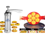 EN4116 Flipping Fantastic Non Stick Silicone Mould Pan Cake Maker - Red + Biscuit And Cake Maker Pro - 14 Pcs 