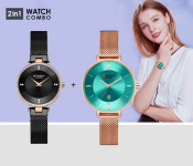 Curren 9031 Stainless Steel Analog Quartz Watch For Women Black + Curren 9037 Steel Analog Quartz Watch For Women Rose Gold And Green 