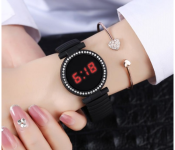 Elastic Metal Strap LED Watch JA156-3 - Black