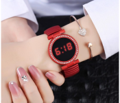 Elastic Metal Strap LED Watch JA156-2- Red