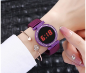 Elastic Metal Strap LED Watch JA156-1 - Purple