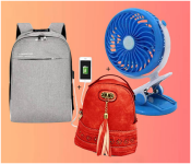 Rechargeable USB Mini Fan With Cooling Function - Blue + Microdigit ATB M8277 Antitheft 15.6 Inch Password Lock Notebook Backpack - Grey + Women PU Leather High Quality Shoulder Bag 1002 - RED 