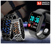 AKM AKM016 Designer 2PCS LED watch - Black & Silver + JA-F- D20 1.3 Inch Waterproof IPS Color Screen Smart Watch - Black