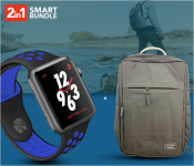 Microdigit MD017LB Anti Theft Casual Travel Bag - Army Green + W5 Smart Watch Heart Rate Blood Pressure Monitor Sports Tracker Bracelet - Blue 