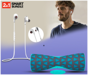 10W SLC-053 Portable Wireless Bluetooth Speaker - Blue + Promate VITALLY-2 Wireless Bluetooth Stereo Magnetic Earbuds - White 
