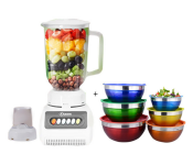 Krawn KW-B999 2-In-1 Blender - White + 5 Sets Colourful Serving Nesting Stainless Steel Salad Mixing Bowl With Cover
