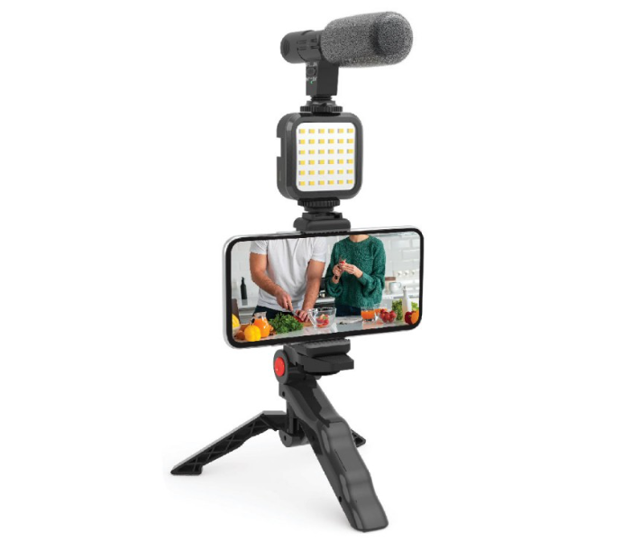 Trands TR-VK896 Smartphone Vlogging Kit with Tripod Stand, Shotgun Microphone, 3.5mm Plug, 36 LED Lights  - Similar Product Imag - ID 92922