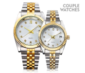 Casual Couple Watches for Women and Men Analog Quartz Wrist Watch - Silver