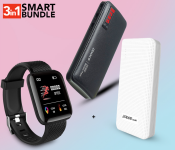 Demaco Super Power Bank 20000mAh - White + Demaco Super Power Bank 20000mAh - Black + D13 Smart Watch With Heart Rate Monitor - Black 