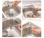 Sink Drain Sewer Pipe Cleaning Tool - Silver and red 