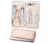 FN- Professional Pedicure Set For Women 12 Pieces Nail Clippers With Portable Travel Case - Rose Gold 