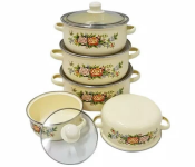 JA185-1 Reoona Round Non-Stick Hot Pot Enamel Casserole Set With Glass Lid 10 Pieces - Yellow  - Similar Product Imag - ID 91825