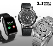 K20 Unisex Wrist Watch - Black + K30 Unisex Wrist Watch - Silver + D13 Smart Watch With Heart Rate Monitor - Black 