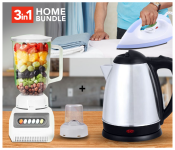 Generic Electric Kettle - Black And Silver + Generic 2-In-1 Blender - White + Generic 1000 W Dry Iron Box - Blue 