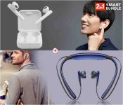Air2 SE True Wireless Bluetooth Earbuds - White + Generic Level U Wireless Bluetooth Neckband Headset With Collar Noise Cancelling - Blue