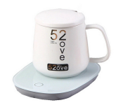 Portable Warmer Heating Cup Ceramics Mug Thermostatic Coaster Mug Mat Office Tea Coffee Milk Heater with Cup Spoon - White