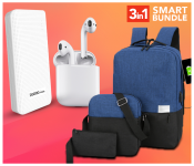 Simple Design Set Of 3 Pieces Light Weight Oxford Polyester Fabric Laptop Bag - Black And Blue + InPods 12 Twin Bluetooth Headset - White + Demaco Super Power Bank 20000mAh - White 