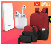 Simple Design Set Of 3 Pieces Light Weight Oxford Polyester Fabric Laptop Bag - Black And Red + InPods 12 Twin Bluetooth Headset - White + Demaco Super Power Bank 20000mAh - White 