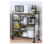 Generic Kitchen 3 Tier Receptacle Rack With Wheels - Brown