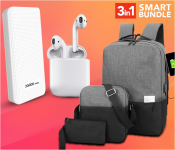 Simple Design Set Of 3 Pieces Light Weight Oxford Polyester Fabric Laptop Bag - Grey And Black + Demaco Super Power Bank 20000mAh - White + InPods 12 Twin Bluetooth Headset - White 