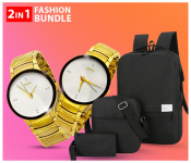 Simple Design Set Of 3 Pieces Light Weight Oxford Polyester Fabric Laptop Bag - Black + Zstar Jubilee Large Fashion Couple Watches - Gold (JA120) + ZStar Jubilee Small Fashion Gold Couple Watches - Gold (JA121)