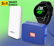 Portable 1778 Bluetooth Wireless Square Speaker - Blue + Demaco Super Power Bank 20000mAh - White + D15 Smart Watch With Heart Rate Monitor Wristband - Black