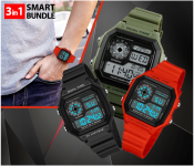 BNMI Water Resistant Shock Military Sports Digital Watch - Black + BNMI Water Resistant Shock Military Sports Digital Watch - Red + BNMI Water Resistant Shock Military Sports Digital Watch - Green