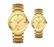 Generic Water Resistant Analog Couple Watch Set - Gold