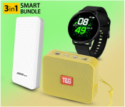 Portable 1778 Bluetooth Wireless Square Speaker - Yellow + Demaco Super Power Bank 20000mAh - White + D15 Smart Watch With Heart Rate Monitor Wristband - Black