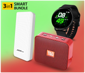 Portable 1778 Bluetooth Wireless Square Speaker - Red + D15 Smart Watch With Heart Rate Monitor Wristband - Black + Demaco Super Power Bank 20000mAh - White 