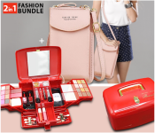 Make Up Kit Set Beauty Face Treasure Art No.2002A- Red + Forever Young Women PU Leather Mini Sling Bag - Light Pink
