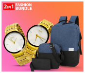 Simple Design Set Of 3 Pieces Light Weight Oxford Polyester Fabric Laptop Bag - Black And Blue + Zstar Jubilee Large Fashion Couple Watches - Gold (JA120) + ZStar Jubilee Small Fashion Gold Couple Watches - Gold (JA121)