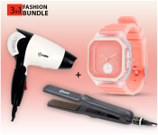 Krawn Hair Dryer KW-41008 + Krawn Hair Straightner KR-41011 + Pearl 6254 Fashionable Solid Square Watch For Women - Orange