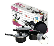 Dessini Regina 13 Pieces Cookware Set Non Stick Pan and Casserole with Kitchen Spatula Set- Black