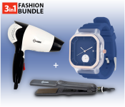 Krawn Hair Dryer KW-41008 + Krawn Hair Straightner KR-41011 + Pearl 6254 Fashionable Solid Square Watch For Women - Blue