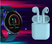 InPods 12 Twin Bluetooth Headset - Blue + X9 Bluetooth Waterproof Smart Watch Smartwatch - Blue 