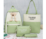 4 Pieces Fashion Cute Bear Canvas Shoulder School Bag for Teenage Girls - Green  - Similar Product Imag - ID 105311