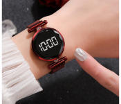 Fashionable Iron Strap Digital Display Magnetic Watch For Women - Red