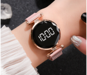 Fashionable Iron Strap Digital Display Magnetic Watch For Women - Rose Gold