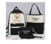 4 Pieces Fashion Cute Bear Canvas Shoulder School Bag for Teenage Girls - Black  - Similar Product Imag - ID 105299