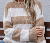 2020 Womens Stripped Long Sleeve Hoodie - Brown